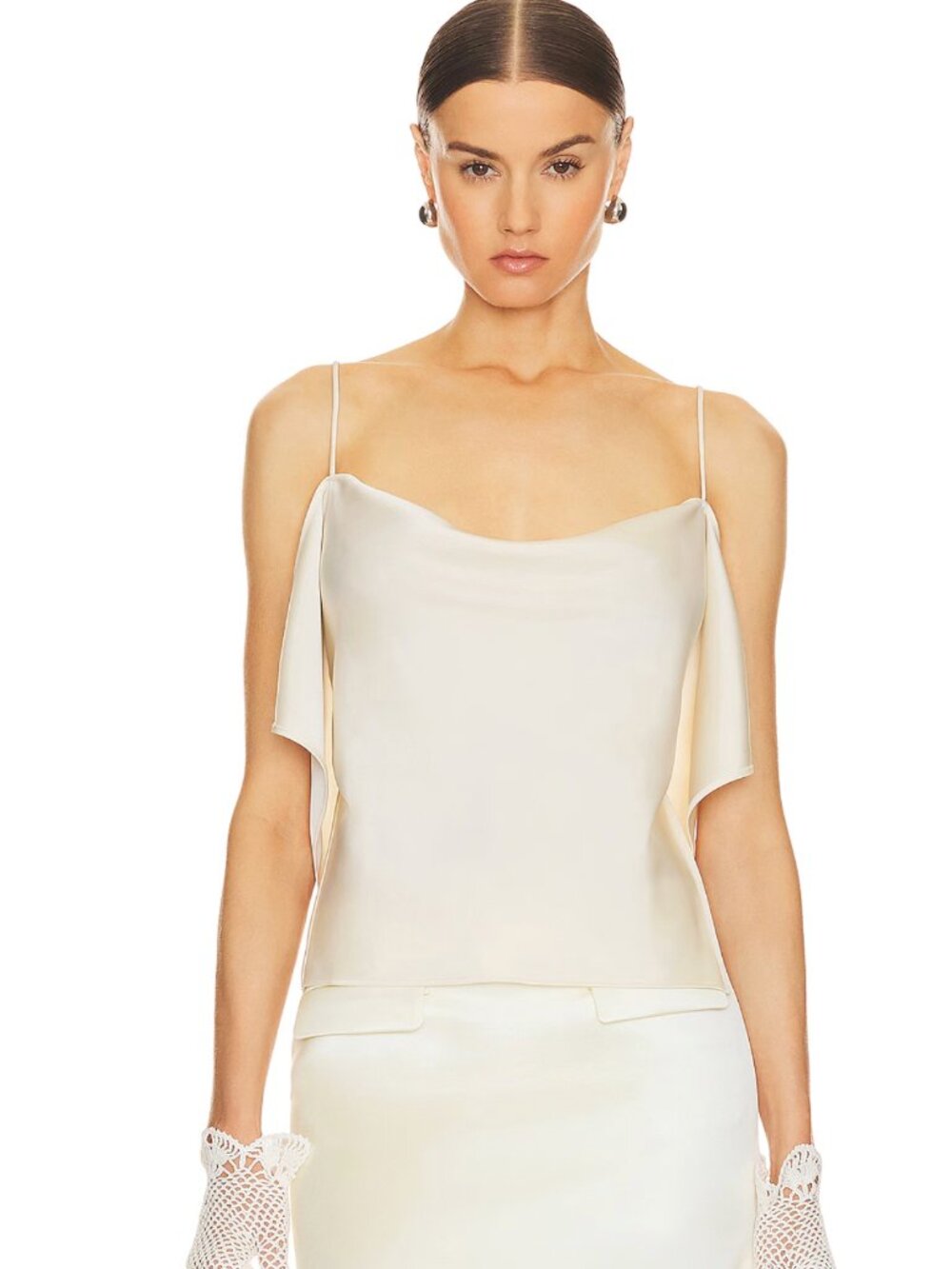 NEW Helsa Luna Cowl Top in Ivory White Cream Satin Cami Camisole Tank Top Silk